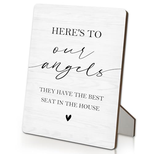 Wedding Memorial Sign, Here's to Our Angels in Loving Memory Wooden Stand Sign 5"X7", Memorial Wedding Table Decorations, Memory Gifts for Loss Loved Ones(5x7 Inch) - color: Our Angels, size: 5"X7"