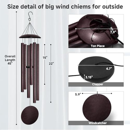 45" Large Wind Chimes for Outside, 6 Thick and Bold Aluminum Tubes (Bronze) - color: Bronze