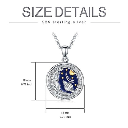 Round Locket Necklace 925 Sterling Silver Filigree/Flower Locket Necklace That Holds Pictures Birthday Christmas Jewelry Gifts for Women - color: 09-Planet Locket