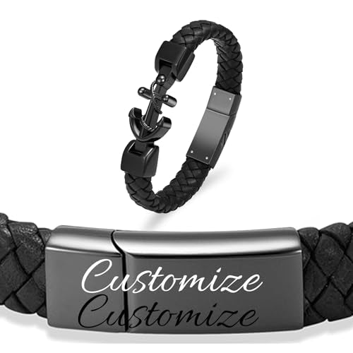 Minicremation Cremation Anchor Urn Bracelet for Ashes for Women Men Stainless Steel Leather Bangle Bracelet Memorial Keepsake Human Cuff Ases Bracelet - color: Customize