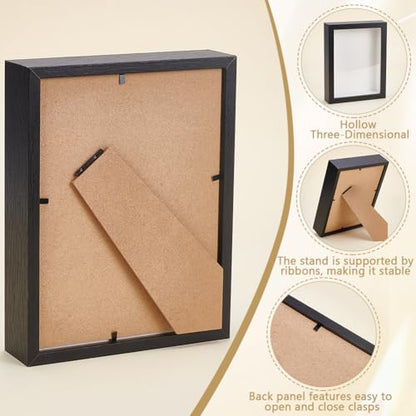 8 Pack 6x8 Inch Shadow Box Picture Frame, Shadow Box Frame Bulk | Black Wood Shadow Boxes Display Cases 3D Frames Shadow Box for Wedding Memories Crafts Awards Medals Tickets Photos - color: Black