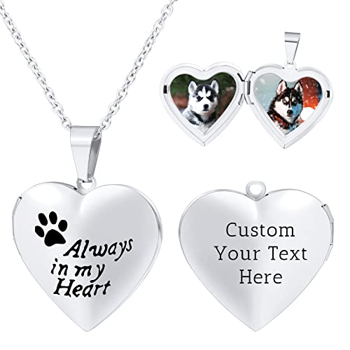 Personalized Heart Locket Necklace for Women with Picture Custom Inside Engraved Text Silver/Gold/Rose Gold Photo Locket Stainless Steel Memorial Gifts for Mom Daughter Grandmother - color: D1: Always in my heart (Silver)