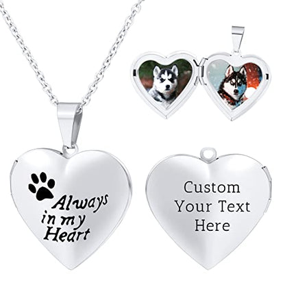 Personalized Heart Locket Necklace for Women with Picture Custom Inside Engraved Text Silver/Gold/Rose Gold Photo Locket Stainless Steel Memorial Gifts for Mom Daughter Grandmother - color: D1: Always in my heart (Silver)