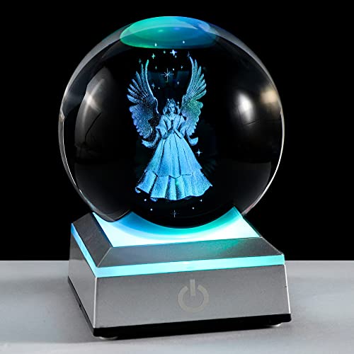 3D Guardian Angel Crystal Ball Angel Gifts for Women, with Silver LED Base - color: Angel
