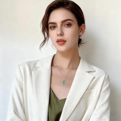 Dove/Hummingbird/Red Cardinal/Dragonfly/Butterfly Necklace 925 Sterling Silver Turquoise/Opal/MoonStone/Crystal/Malachite Bird Necklace Dove Pendant Jewelry for Women Men - color: Hummingbird Malachite