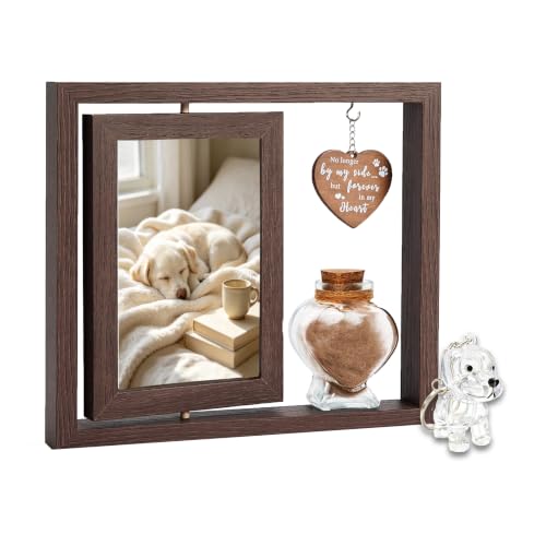 Dog Cat Pet Memory Frame Rotating Double Sided 4x6 Photo Frame | Heart Glass Pet Hair Keepsake Jar Custom Pet Keepsake Gift for Dog Cat Lovers to Record Pet Growth Moments