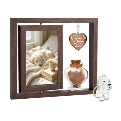 Dog Cat Pet Memory Frame Rotating Double Sided 4x6 Photo Frame | Heart Glass Pet Hair Keepsake Jar Custom Pet Keepsake Gift for Dog Cat Lovers to Record Pet Growth Moments