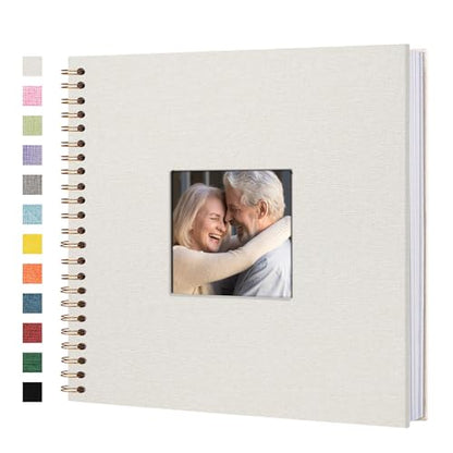 Scrapbook Photo Album, Linen Covered, 10x10 Inches, 40 Sheets/80 Pages | Hardcover Kraft White Pages, Wedding Guest Book, Travel Memory Book, Christmas, Baby Shower Keepsake, Family Album - color: White, size: 10x10 Inch 80 Pages