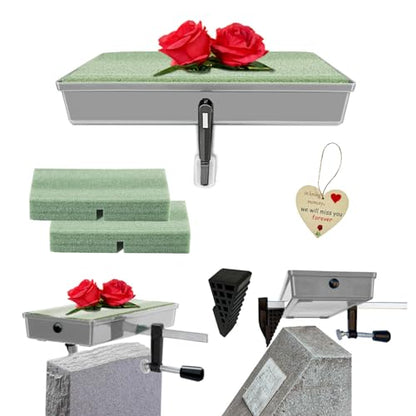 Cemetery Saddles for Grave Headstone, 1 Monument Saddle Holder 2 Dry Foam - color: Gray