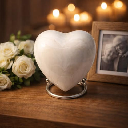 Heart Keepsake Urn for Human Ashes - High Gloss Cremation Urn with Stand and Velvet Bag, Perfect for Adults & Infants (White)