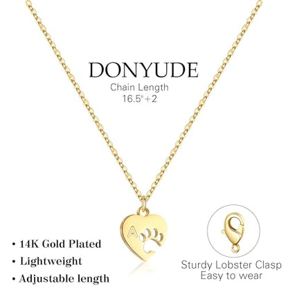 Dog Memorial Gifts for Loss of Dog Paw Print Neckalce for Women with Initial Dogs Mom Gifts Necklace for Women Dainty 14k Gold Plated Heart Necklace Pet Memorial Dogs Lover Birthday Gift for Pet Lovers - style: D
