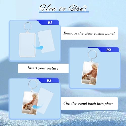 100 Pieces 3.4 * 5.2cm Clear Acrylic Photo Frame Keychain with Split Ring Rectangle Blank Picture Keyring Pendant Bulk Personalised Double Sided Key Fob Holder