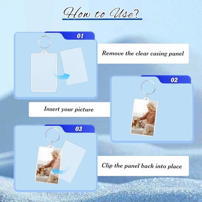 100 Pieces 3.4 * 5.2cm Clear Acrylic Photo Frame Keychain with Split Ring Rectangle Blank Picture Keyring Pendant Bulk Personalised Double Sided Key Fob Holder