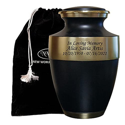 Black and Gold Cremation Urn for Human Ashes, Adult Engraved Memorial Urn