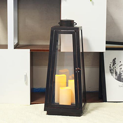 1Pack Decorative Big Lantern 25.2" H with Dancing Flame LED Timer Candle,ON/Off/Timer LED Candle with 6hours,Hanging Lantern for Outdoor Garden/Indoor Use. - size: Trapezoidal-giant 25.2"H
