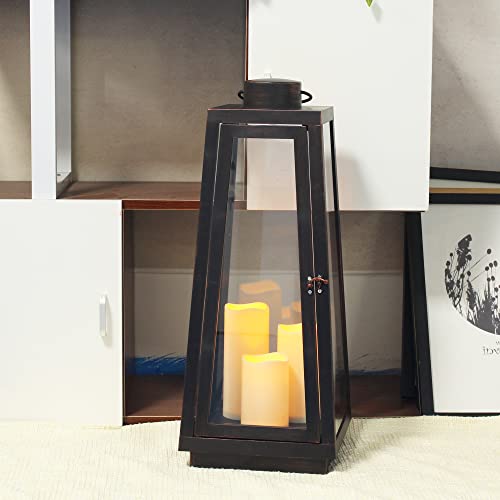 1Pack Decorative Big Lantern 25.2" H with Dancing Flame LED Timer Candle,ON/Off/Timer LED Candle with 6hours,Hanging Lantern for Outdoor Garden/Indoor Use. - size: Trapezoidal-giant 25.2"H