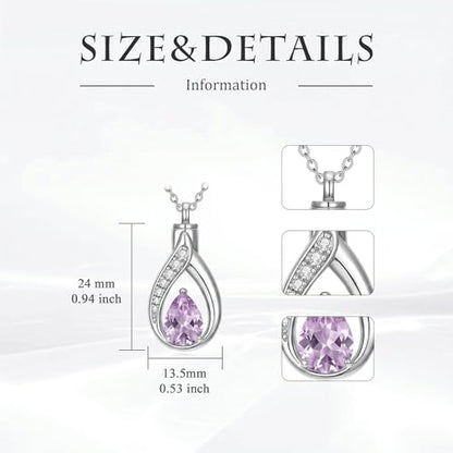 Teardrop Urn Necklace for Ashes Birthstone Keepsake Pendant Cremation Jewelry for Ashes Memorial Jewelry Gifts for Loss of a Loved One for Women - style: Jun-Alexandrite