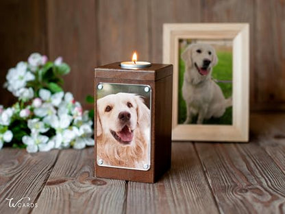 Personalized Pet Memorial - Dog Memory Box Keepsake with Photo, Cat Cremation Urn for Ashes Candle (Medium, Without Engraving) - size: Medium