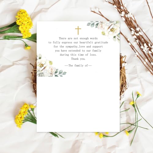 Whaline 48Pcs Funeral Thank You Cards White Floral Sympathy Thank You Card with Stickers Envelope Bereavement Note with Message for Memorial Service Loved Ones Celebration of Life