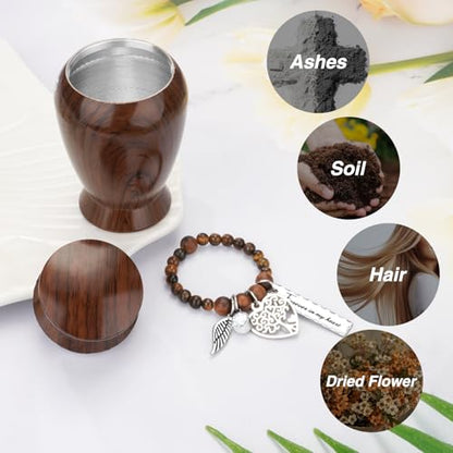 Small Urn for Human Ashes Aluminium Keepsake Memorial | Mini Urn for Ashes, Meaningful Memorial Keepsake Gift, Durable Aluminum Cremation Urn with Elegant Design - style: Wood Grain