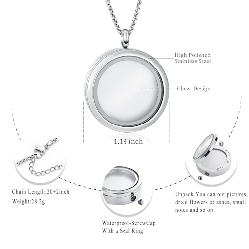 Oinsi Cremation Locket Necklace For Ashes Of Loved One Carry Photo Glass Memorial Urn Jewelry 316L Stainless Steel Keepsake Gifts - color: Glass design