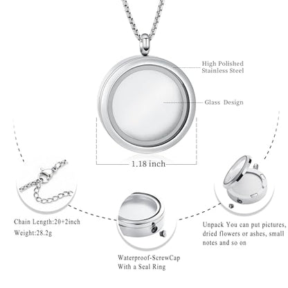 Oinsi Cremation Locket Necklace For Ashes Of Loved One Carry Photo Glass Memorial Urn Jewelry 316L Stainless Steel Keepsake Gifts - color: Glass design
