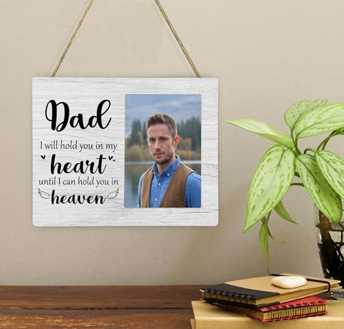 Dad Memorial Picture Frame, I Will Hold You in My Heart Remembrance Wooden Photo Frame Gifts for Loss of Daddy, 4x6 inch Photo - style: Dad Remembrance Memorial