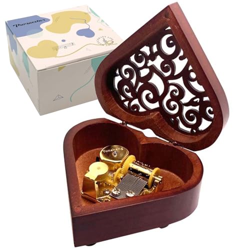 Pursuestar HowlMoving Castle-Merry Go Round of Life Music Box, Heart Shaped Vintage Hollow Out Wood Mechanism Wind Up Musical Box Gifts for Birthday Mother's Day Valentine's Day - style: HowlMoving-Castle