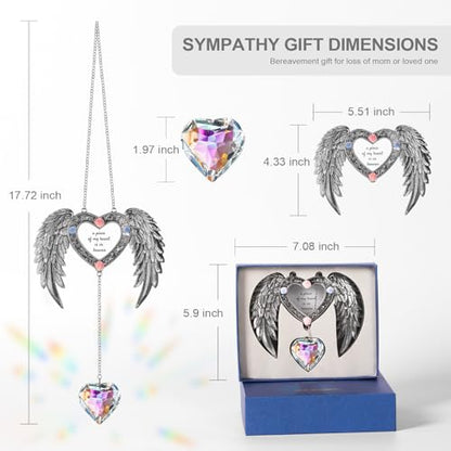Sympathy Gift for Loss of Loved One,Angel Wing Sun Catcher,Memorial Gifts | A Piece of My Heart is in Heaven,Crystal Suncatcher for Windows, Bereavement & Grief Gift for Women, Remembrance Decor