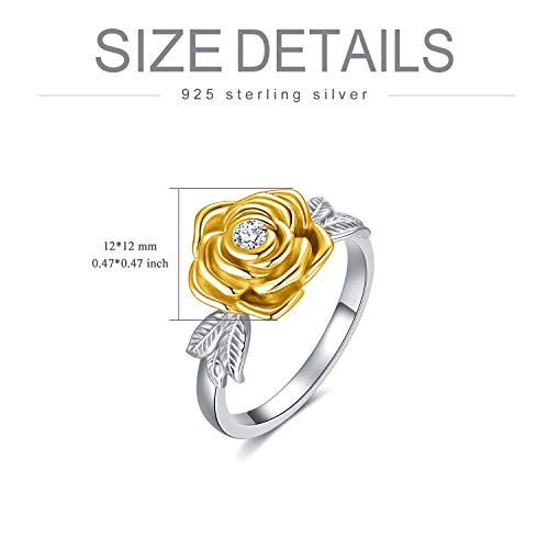 925 Sterling Silver Rose Flower Cremation Urn Ring Holds Loved Ones Ashes Cremation Keepsake Ring Jewelry Embellished with Crystals from Austria - color: Silver&Gold