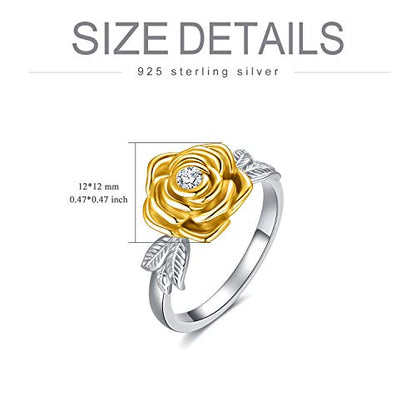 925 Sterling Silver Rose Flower Cremation Urn Ring Holds Loved Ones Ashes Cremation Keepsake Ring Jewelry Embellished with Crystals from Austria - color: Silver&Gold