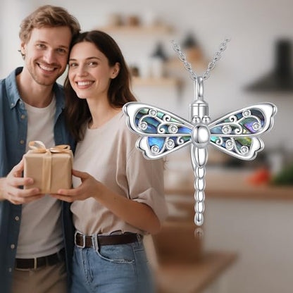 Butterfly/Dragonfly/Pet Paw/Tree of Life/Maple Leaf/Cross Urn Necklace for Ashes 925 Sterling Silver Cremation Pendant Jewelry Gifts for Women Mom - color: Dragonfly