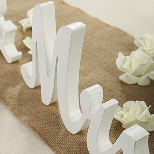 Mr & Mrs Signs Rustic Wooden Freestanding Letters for Photo Props, Anniversary & Wedding Shower Gift (White) - color: White