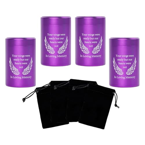 2.7 inch Small Urns for Ashes - Set of 4, Aluminium Mini Urns, Cremation Urns for Human Ashes, Ashes Holder, Small Keepsake urns-in Loving Memory, Purple - size: Wing-Purple