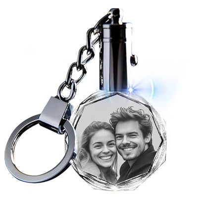 Monume 2D Crystal Photo Keychain – Personalized Laser Engraved Keepsake | Custom Crystal Photo – Personalized Keychain Keepsake – Custom Keychain with Picture for Anniversary, Birthday & More - style: Round