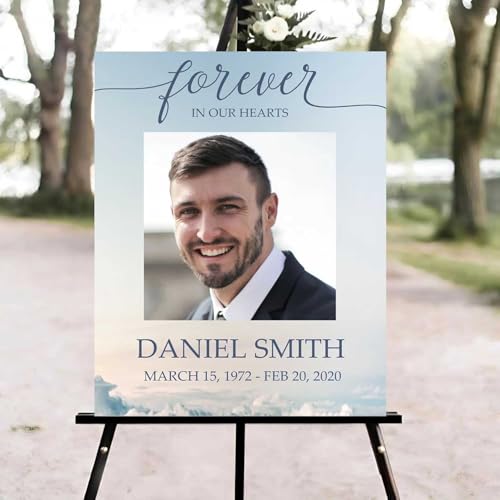Celebration of Life Welcome Sign, Editable blue sky Funeral Welcome Sign, in Loving Memory Sign, Celebration of Life Funeral Sign, Celebration of Life Sign, Funeral Photo Sign #Jg11a - color: Version #27