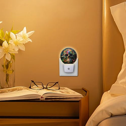 LED Night Lights Lamp with Dusk to Dawn Sensor, Exquisite Tropical - Flowered Skeleton Night Light Plug Into Wall for Kids Room, Bedroom, Bathroom, Kitchen, Hallway - color: Exquisite Tropical - Flowered Skeleton