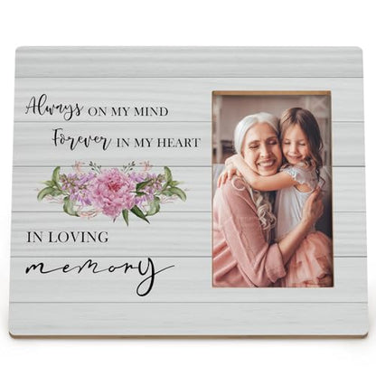 In Loving Memory Picture Frames, Memorial Picture Photo Frames, In Memory of Loved One Gifts, Sympathy Gift, Always on my Mind Forever in My Heart Wood Picture Frames for 4x6 Photos
