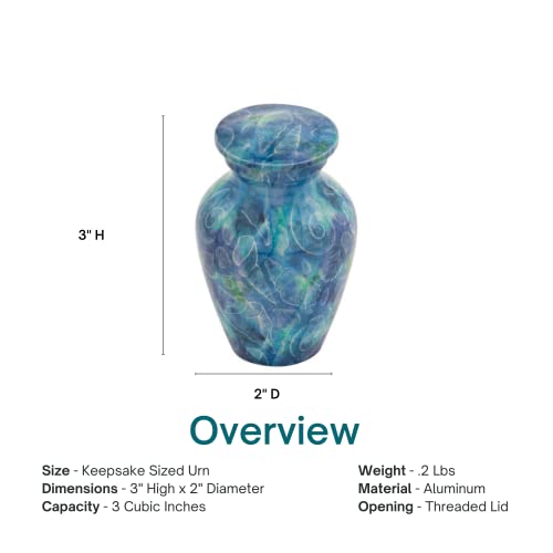 Seashell Ocean Keepsake Cremation Urn for Ashes, Aluminum, Blue Urn, Keepsake Sized Cremation Urn, 3 Inches High - color: Seashell Ocean