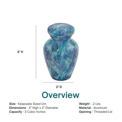 Seashell Ocean Keepsake Cremation Urn for Ashes, Aluminum, Blue Urn, Keepsake Sized Cremation Urn, 3 Inches High - color: Seashell Ocean