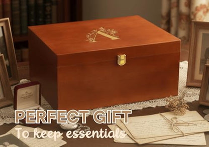 InnoBeta Personalized Keepsake Box, Wooden Storage Boxes, Large Keepsake Boxes with Lid for Memory Treasure, Initial R - color: Initial R