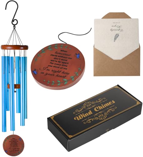 Memorial Wind Chimes for Loss of Loved One – Sympathy Gift for Loss of Dad, Mom, Baby, or Friend – Outdoor Bereavement Wind Chimes, Blue Round Design - size: Blue - Round Design