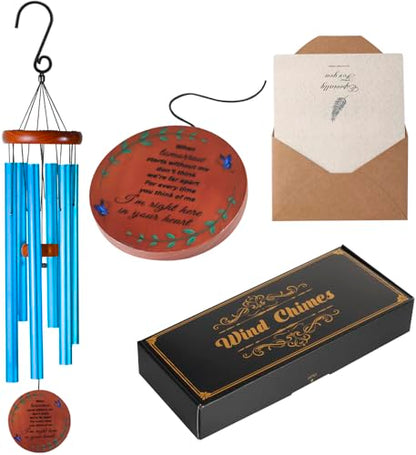 Memorial Wind Chimes for Loss of Loved One – Sympathy Gift for Loss of Dad, Mom, Baby, or Friend – Outdoor Bereavement Wind Chimes, Blue Round Design - size: Blue - Round Design