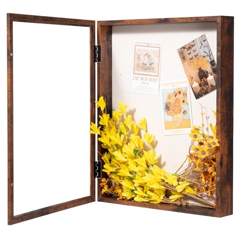 Muzilife 16x20 Shadow Box Picture Frame, 2.16 Deep, Real Glass, Honey Brown - color: Honey Brown, size: 16x20