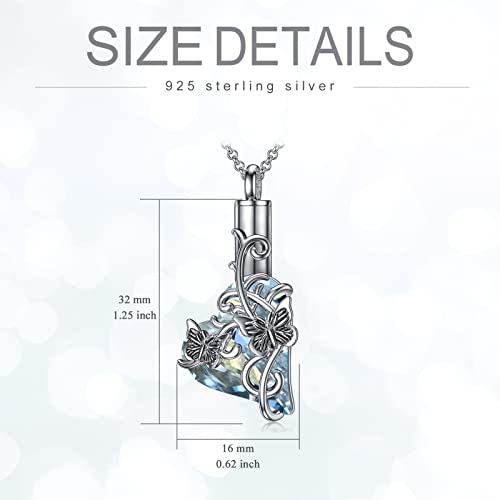 PELOVNY Urn Necklace for Ashes 925 Sterling Silver Butterfly Dragonfly Bee Phoenix Hummingbird Urn Necklaces Animal Crystal Cremation Jewelry for Ashes Cat Dog Pet Memorial Gifts - color: 03-Butterfly Urn A