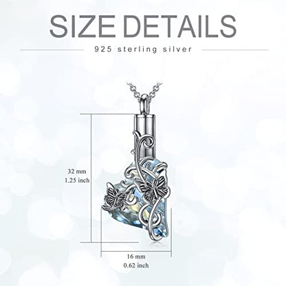 PELOVNY Urn Necklace for Ashes 925 Sterling Silver Butterfly Dragonfly Bee Phoenix Hummingbird Urn Necklaces Animal Crystal Cremation Jewelry for Ashes Cat Dog Pet Memorial Gifts - color: 03-Butterfly Urn A