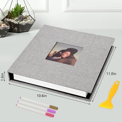 Zesthouse Photo Album Self Adhesive with Picture Display Window, 3-Ring Scrapbook Albums 60 Pages Holds 8x10 5x7 4x6 Photos, DIY Photo Book Ideal Gift for Family Wedding Baby - color: Grey, size: 11"x10.6"/White 60 Pages