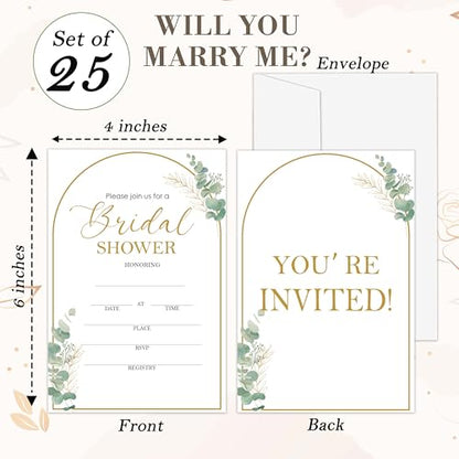 Bridal Shower Invitations, 25 Greenery Arch Invites with Envelopes for Bridal Shower Reception Engagement Party, Elegant Wedding Party Cards - B02 - style: Greenery Arch