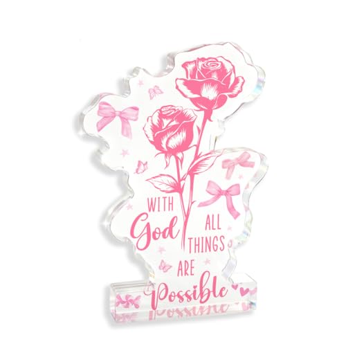 Pink Coquette Bow Preppy Room Acrylic Desk Decor Christian Bow Centerpieces for Girls Christian Room Bedroom Table Decor Aesthetic Inspirational Aesthetic College Teen Girls Gifts (God) - color: Psalm, size: 4.5x.2.6