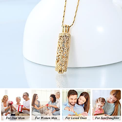 Imrsanl Cremation Jewelry Urn Necklace for Ashes Pendant with Hollow Glass Vial Cylinder Cremation Keepsake Memorial Lockets Ashes Holder for Women Men Pet - color: Tree of Life-Gold